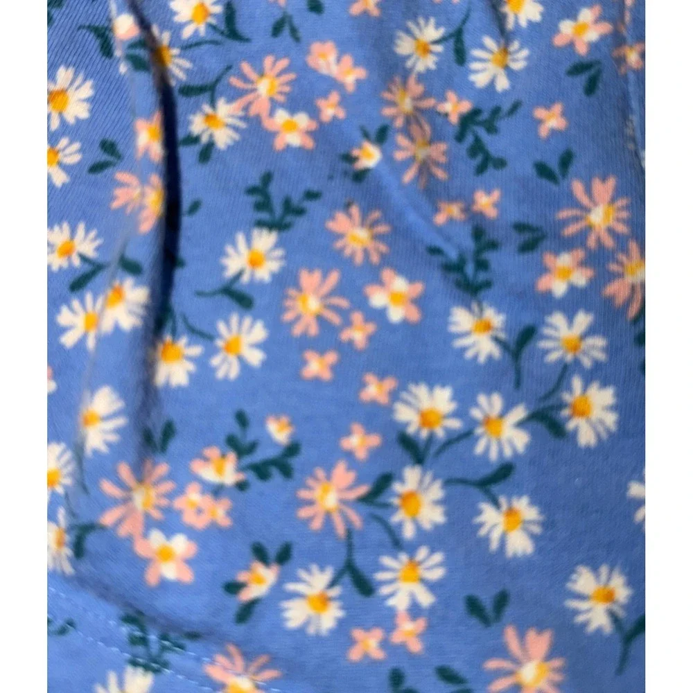 Old Navy Blue Sleeveless White & Peach Floral Pattern One-Piece Romper 3-6 Mon